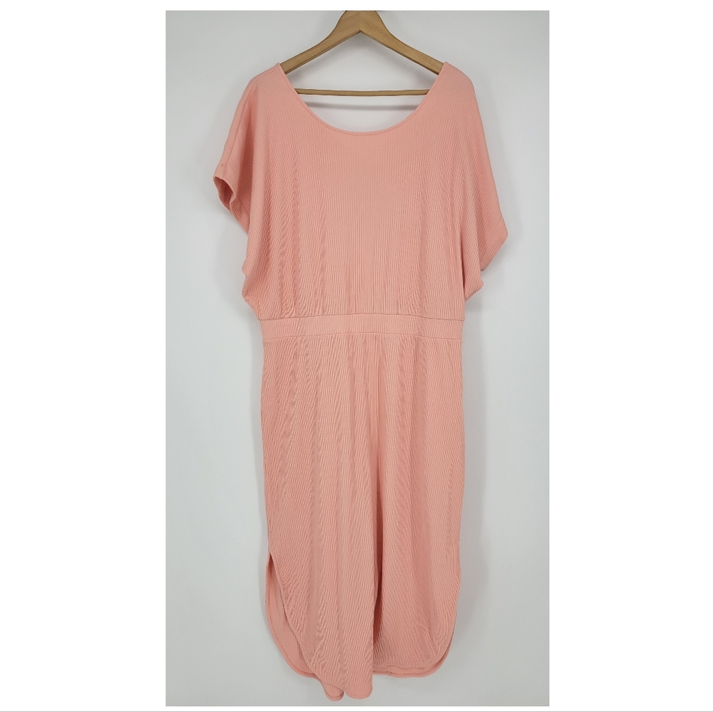 Daily Practice Anthropologie midi dress peach coral short sleeve scoop neck knit